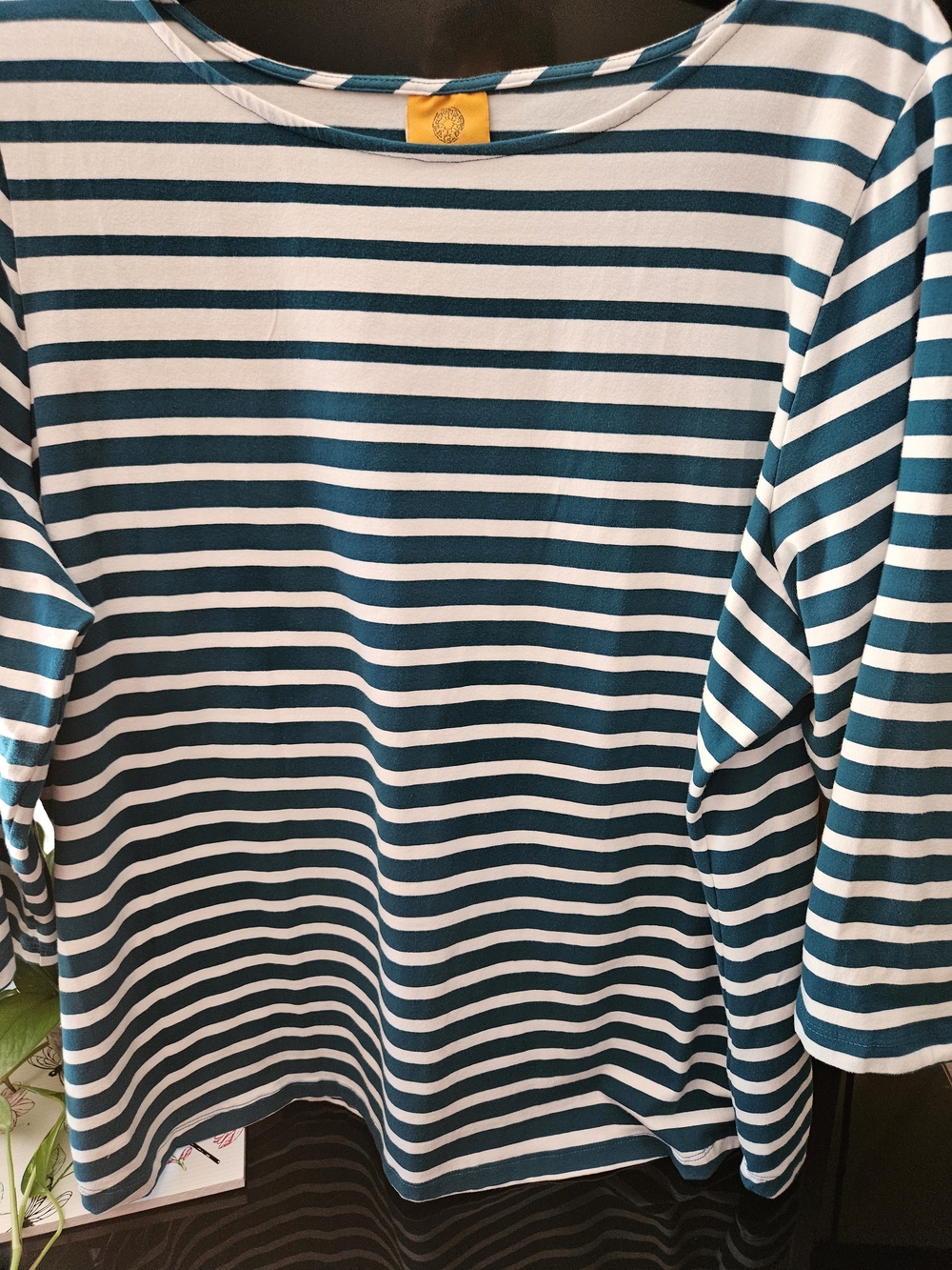 Ruby Rd. Teal and White Striped Women's Top